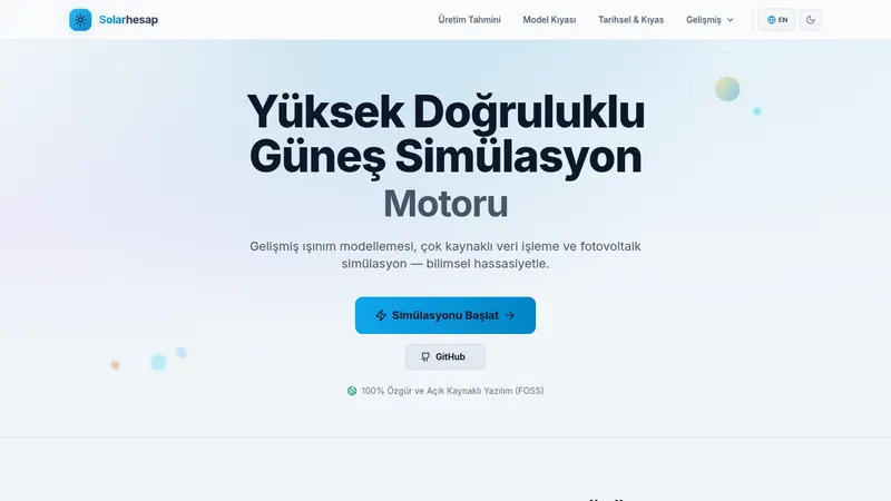Solar Hesap güneş enerjisi simülasyon aracı ana sayfası